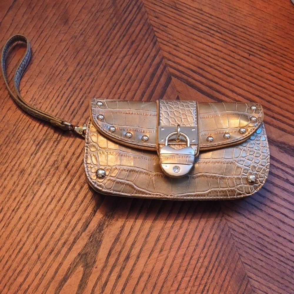 Kathy Van Zeeland Orange and Blue Wristlet